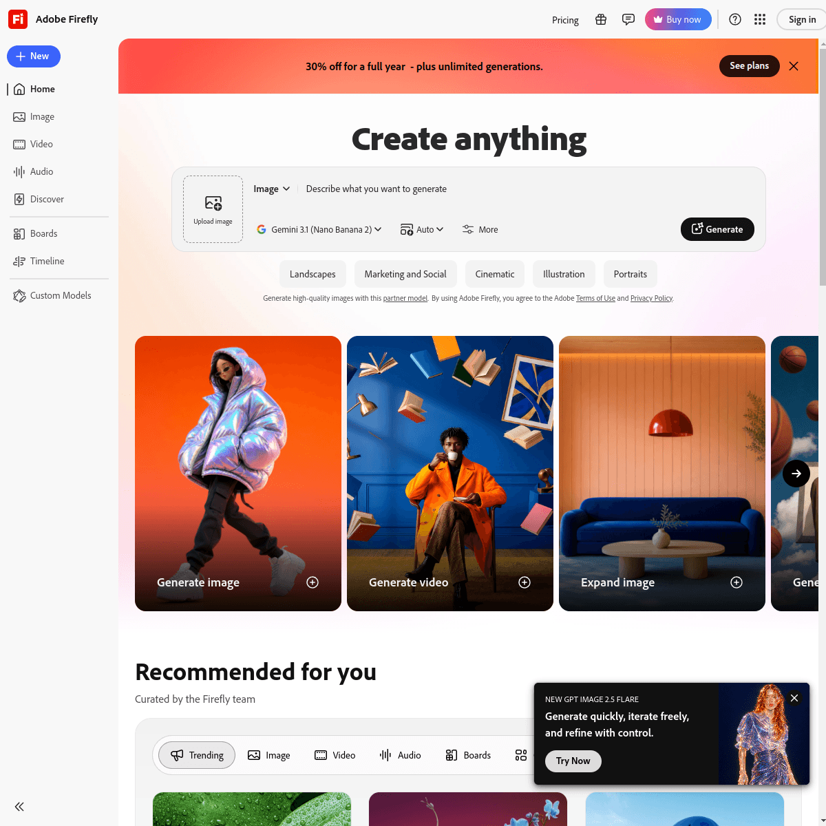 Screenshot of Adobe Firefly's official website