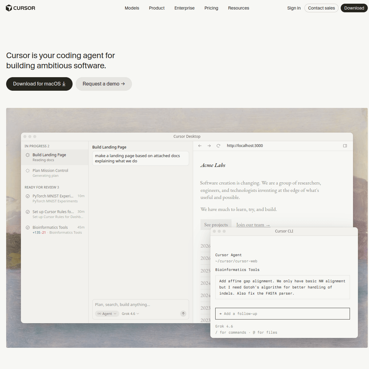 Screenshot of Cursor's official website