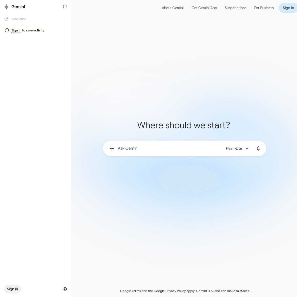 Screenshot of Gemini's official website
