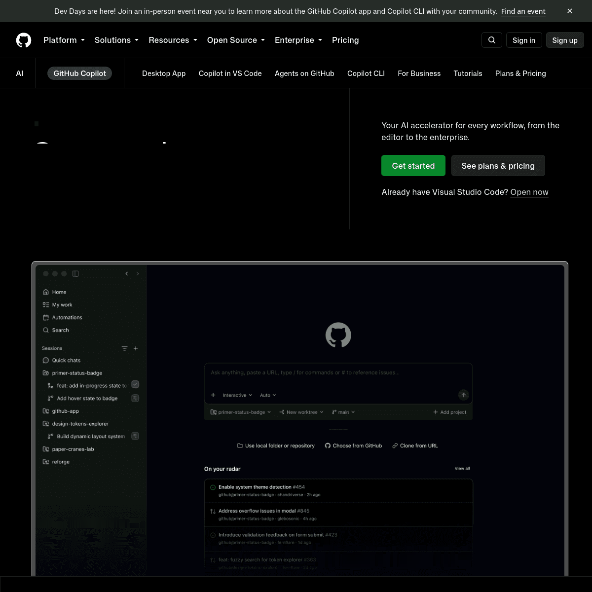 Screenshot of GitHub Copilot's official website