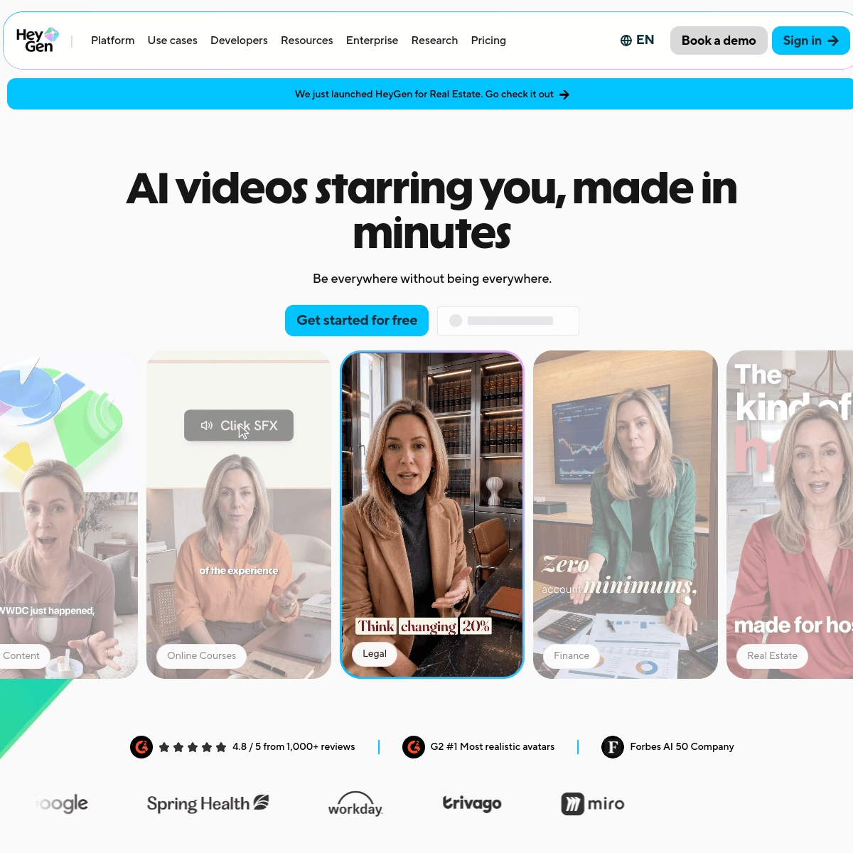 Screenshot of HeyGen's official website