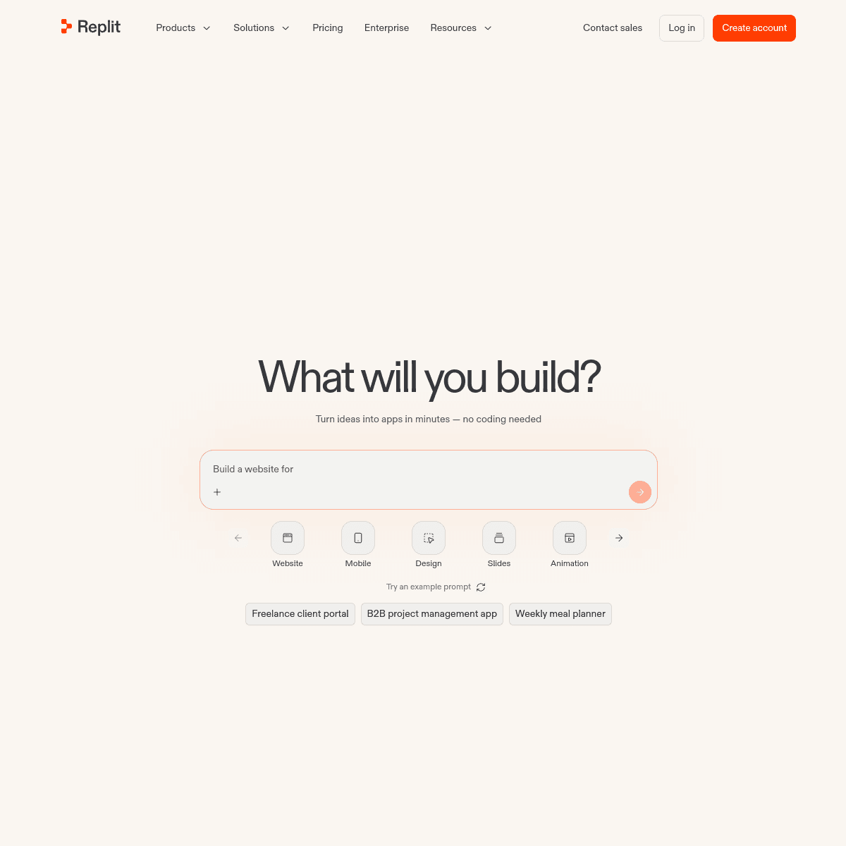 Screenshot of Replit's official website